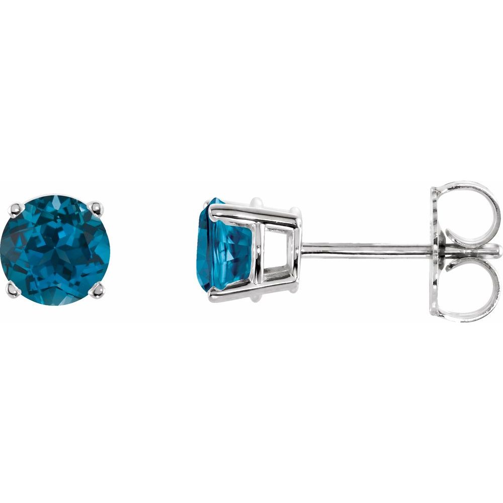 14K White Natural London Blue Topaz Stud Earrings