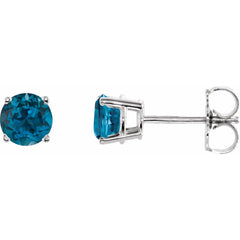 14K White Natural London Blue Topaz Stud Earrings