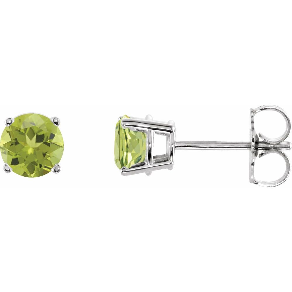 14K White Natural Peridot Stud Earrings