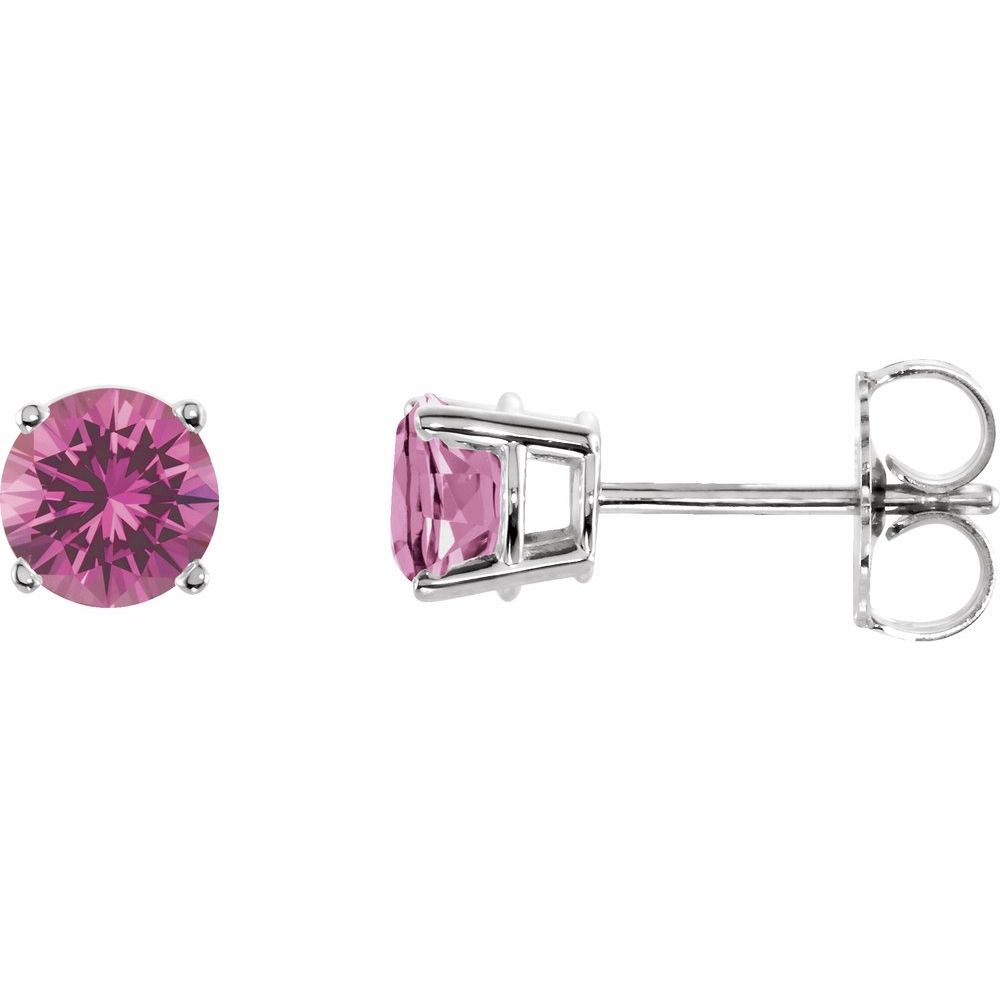 14K White Natural Pink Tourmaline Stud Earrings