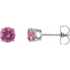 14K White Natural Pink Tourmaline Stud Earrings