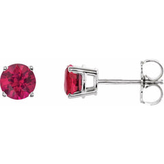 14K White Natural Ruby Stud Earrings