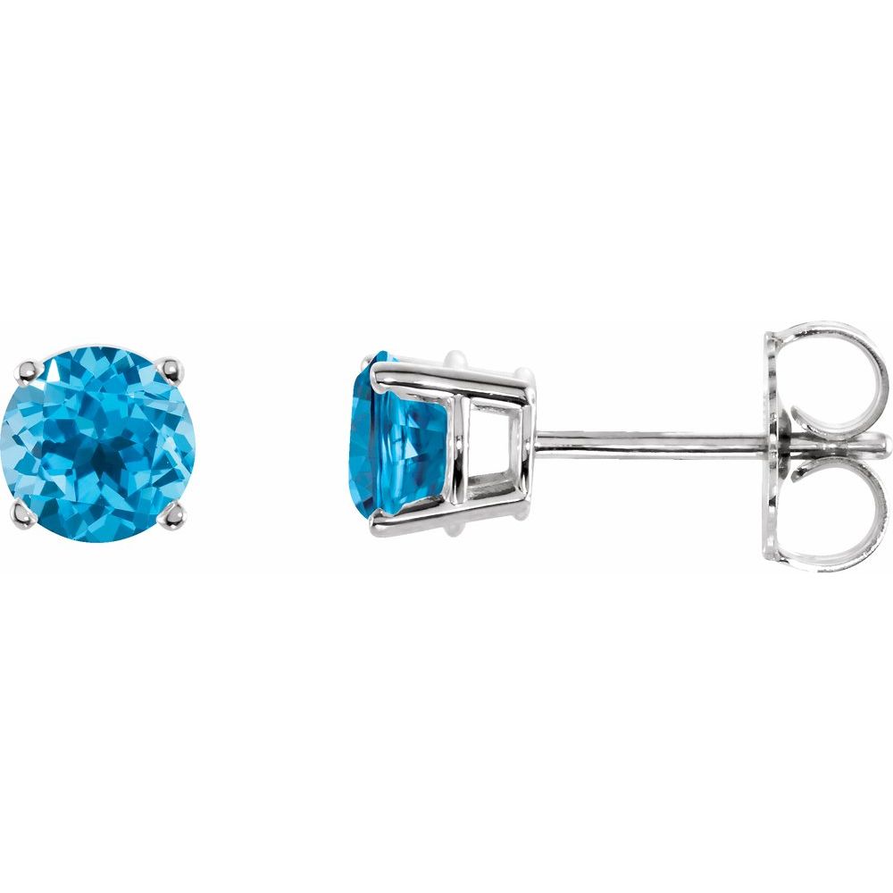 14K White Natural Swiss Blue Topaz Stud Earrings