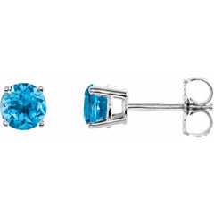 14K White Natural Swiss Blue Topaz Stud Earrings