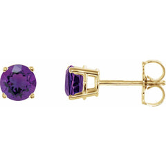 14K Yellow Natural Amethyst Stud Earrings