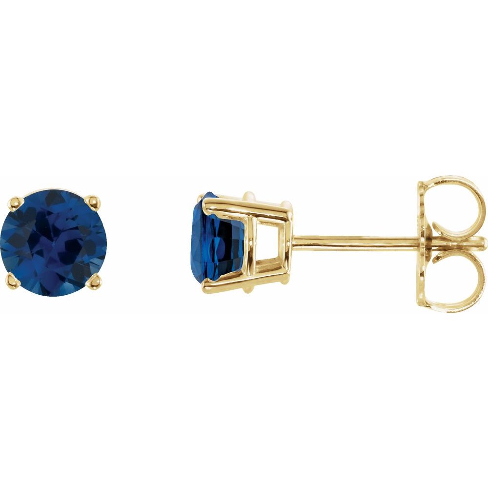 14K Yellow Natural Blue Sapphire Stud Earrings
