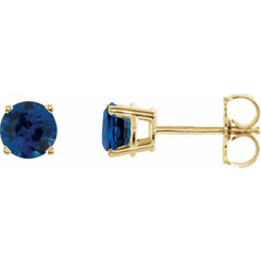 14K Yellow Lab-Grown Blue Sapphire Stud Earrings