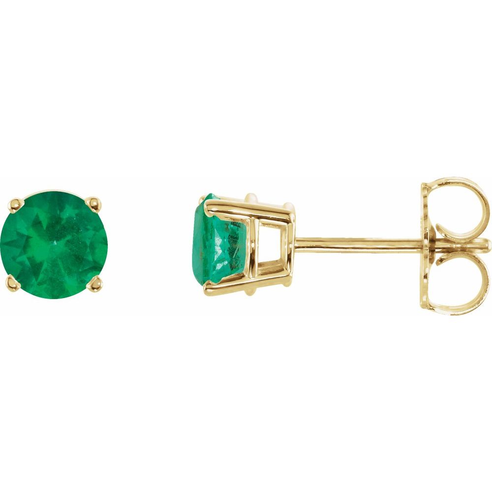 14K Yellow Natural Emerald Stud Earrings