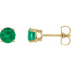 14K Yellow Natural Emerald Stud Earrings