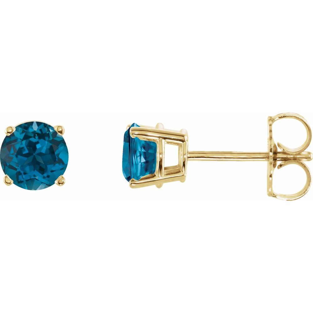 14K Yellow Natural London Blue Topaz Stud Earrings
