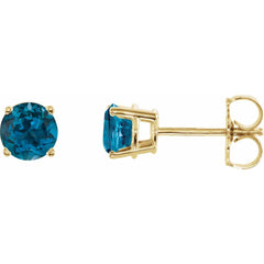14K Yellow Natural London Blue Topaz Stud Earrings