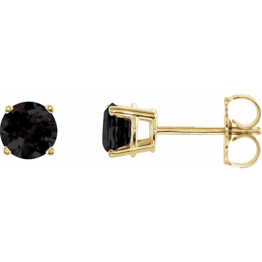14K Yellow Natural Black Onyx Stud Earrings
