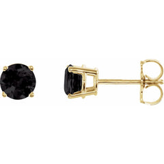 14K Yellow Natural Black Onyx Stud Earrings