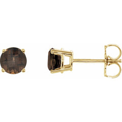 14K Yellow Natural Smoky Quartz Stud Earrings