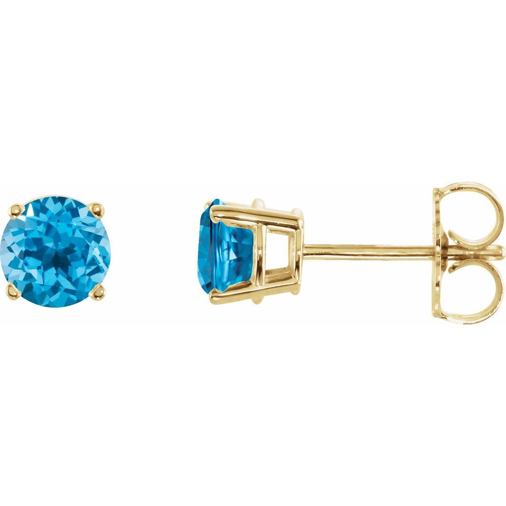 14K Yellow Natural Swiss Blue Topaz Stud Earrings