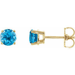 14K Yellow Natural Swiss Blue Topaz Stud Earrings