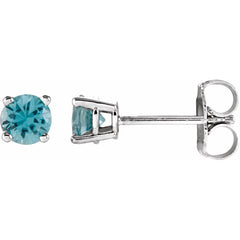 14K White Natural Blue Zircon Stud Earrings