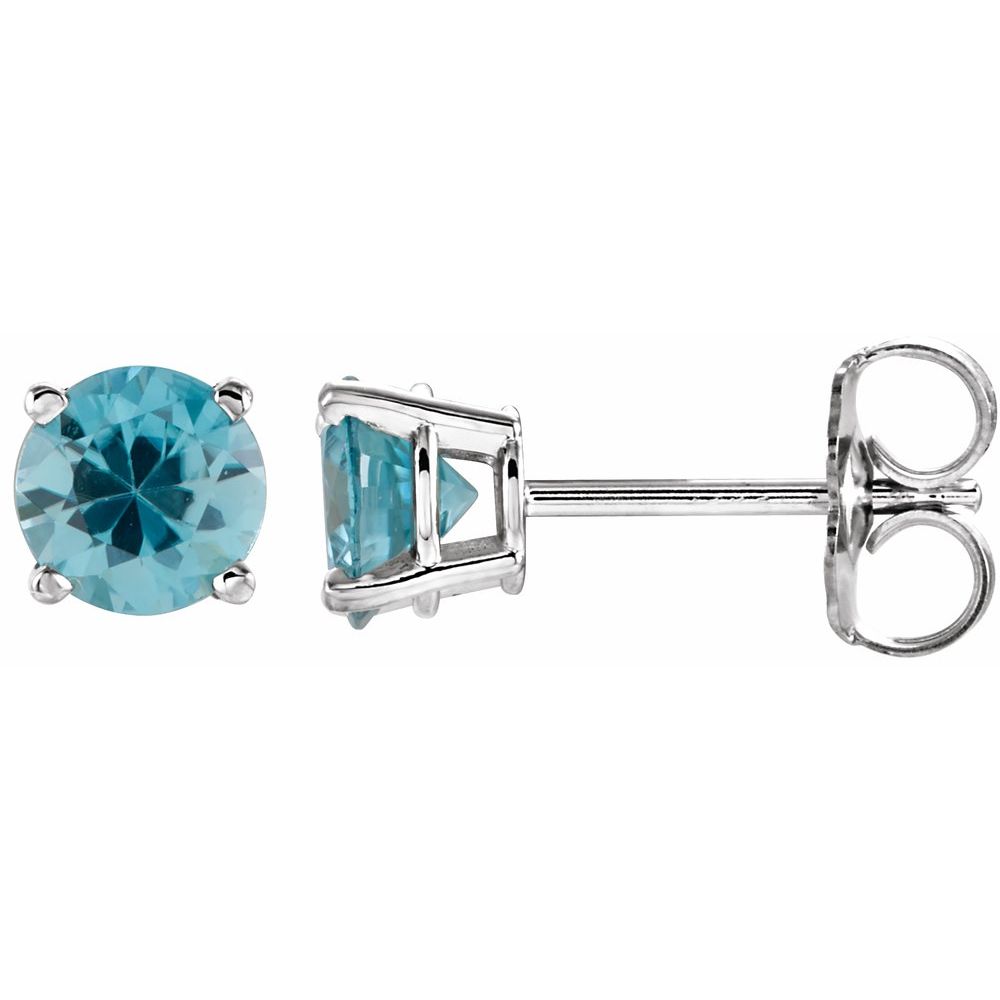14K White Natural Blue Zircon Stud Earrings