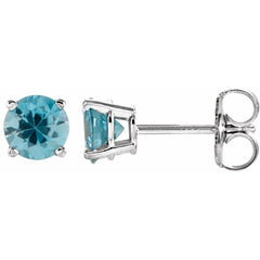 14K White Natural Blue Zircon Stud Earrings