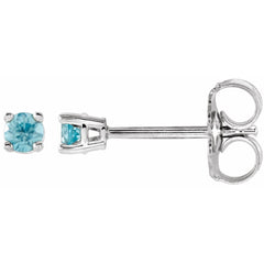 14K White Natural Blue Zircon Stud Earrings