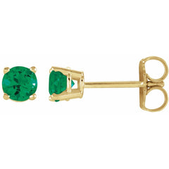 14K Yellow Lab-Grown Emerald Stud Earrings
