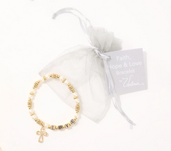 Faithful Heart 3-pc Faith Hope & Love White/Golden Beaded Bracelets Size Avg by Valerie