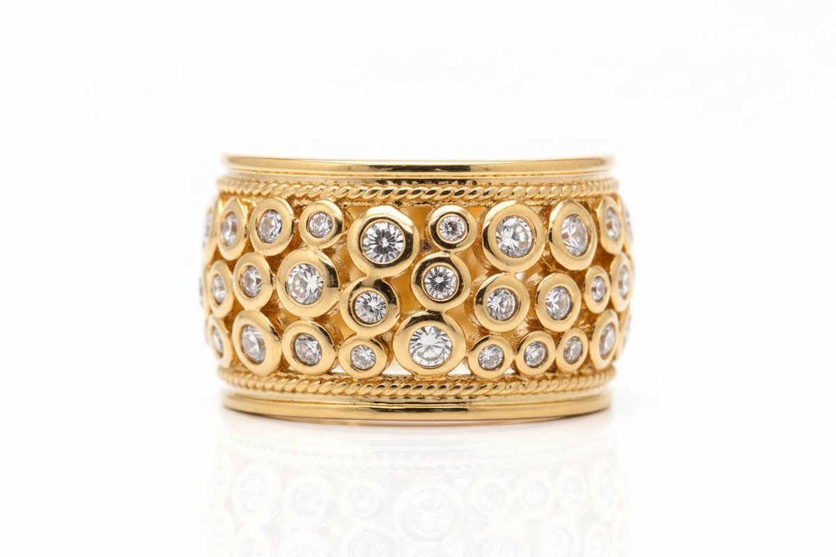 Real Collectibles Goldtone Jeweled Crystal Eternity Band Ring, Size 6