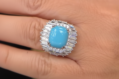 Absolute Sterling Silver Cubic Zirconia &Simulated Turquoise Ring, Size 8