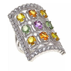 Colleen Lopez Sterling Silver Multi-Sapphire & White Zircon Ring Size 5