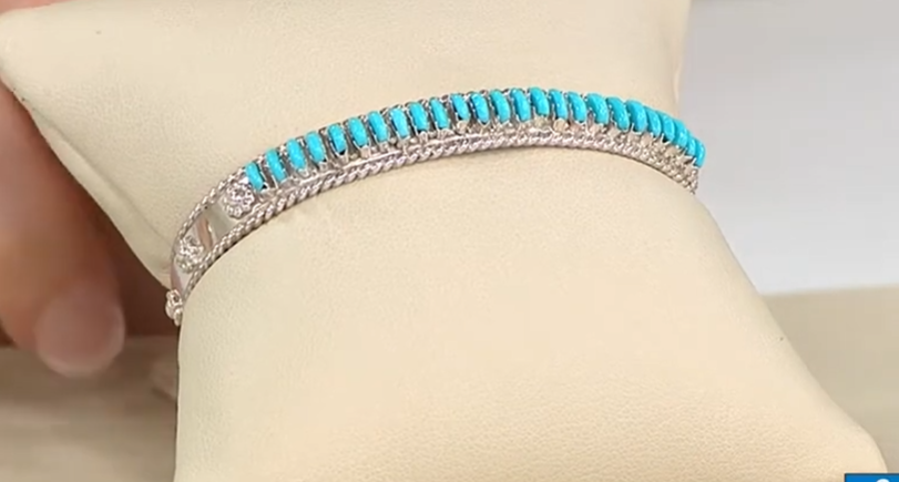 Chaco Canyon Sterling Silver Zuni Kingman Turquoise Needlepoint Cuff, 6"