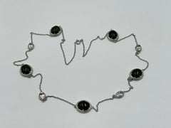 Jade of Yesteryear Sterling Silver Green Jade & Zircon Statin Necklace, 28"