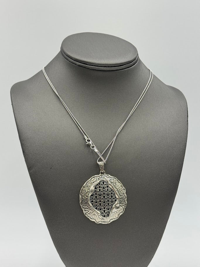 LiPaz Sterling Silver Floral Filigree Textured Pendant Necklace, 36"