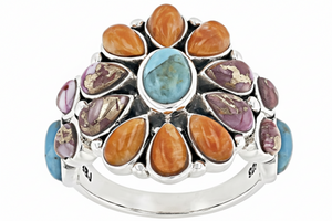 JTV Sterling Silver Blue Composite Turquoise & Multi-Color Spiny Oyster Shell  Ring, Size 9