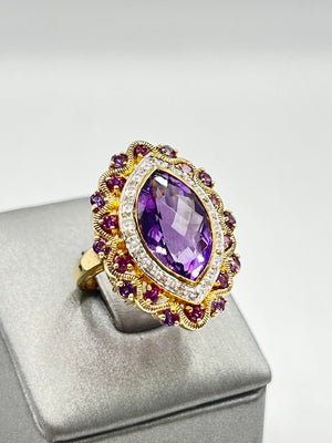 Victoria Wieck Sterling Silver Goldclad Marquise Amethyst & Garnet Ring, Size 6