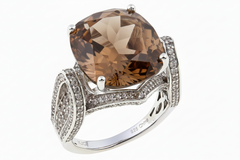 Colleen Lopez Checkerboard-Cut Smokey Quartz & White Zircon Ring, Size 6