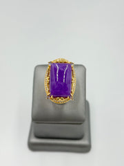 Jade of Yesteryear Sterling Silver Goldclad Emerald-Cut Purple Jade Ring, Size 5