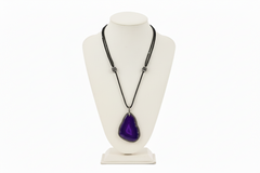 JK NY Colored Purple Agate Slice Double-Row Drop Necklace