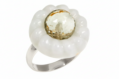Jade of Yesteryear Sterling Silver Jade & Prasiolite Cable Frame Ring, Size 6