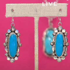 Chaco Canyon Sterling Silver Oval Kingman Turquoise Drop Earrings, 1-1/2"