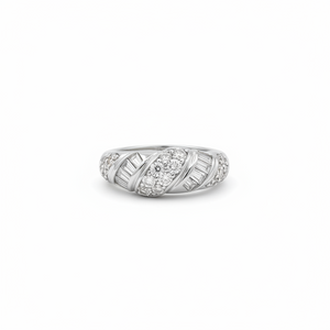 Absolute Sterling Silver CZ Round & Baguette Band Ring, Size 7