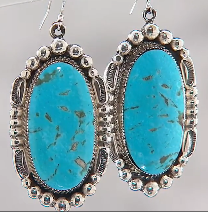 Chaco Canyon Sterling Silver Oval Kingman Turquoise  Drop Earrings