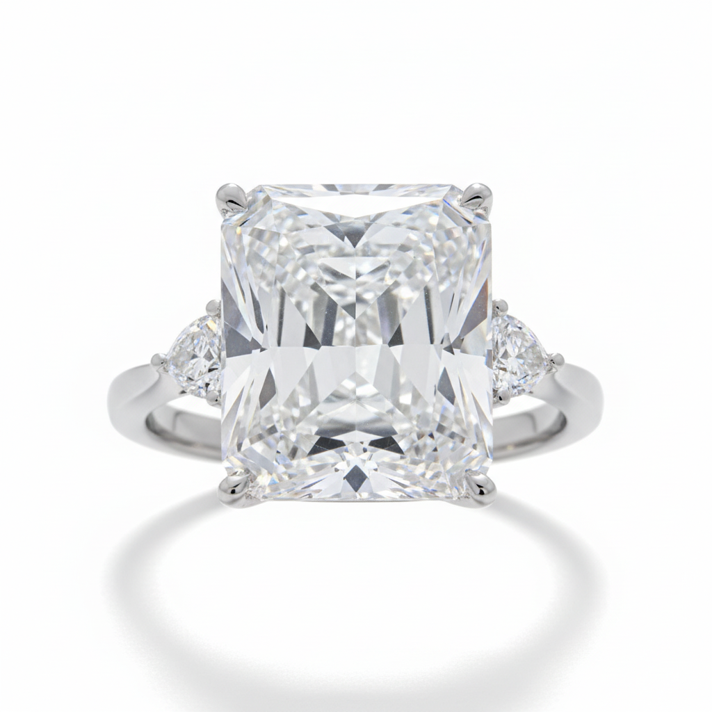 Absolute Sterling Silver Cubic Zirconia Triangular Sides 3Stone Ring, Size 5