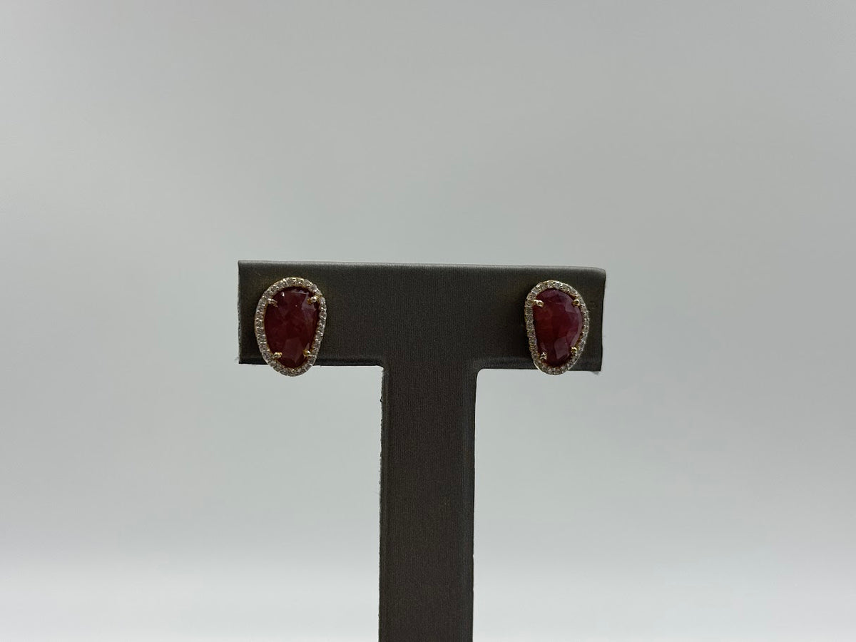 HSN Sterling Silver Goldclad Faceted Ruby Stud Earrings.