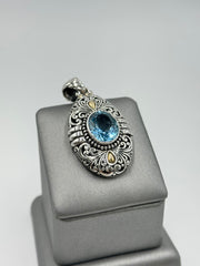 Bali Sterling Silver & 18K Gold Accents Blue Topaz Oval Pendant