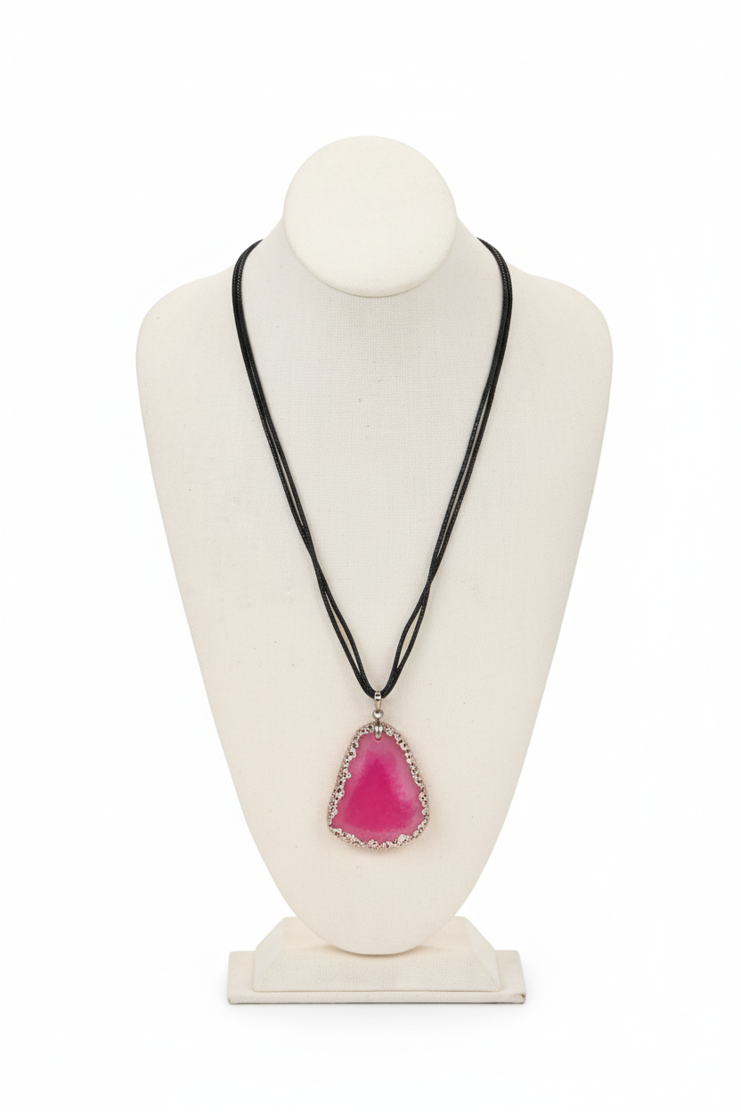 JK NY Colored Pink Agate Slice Double-Row Drop Necklace