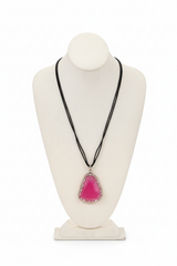 JK NY Colored Pink Agate Slice Double-Row Drop Necklace