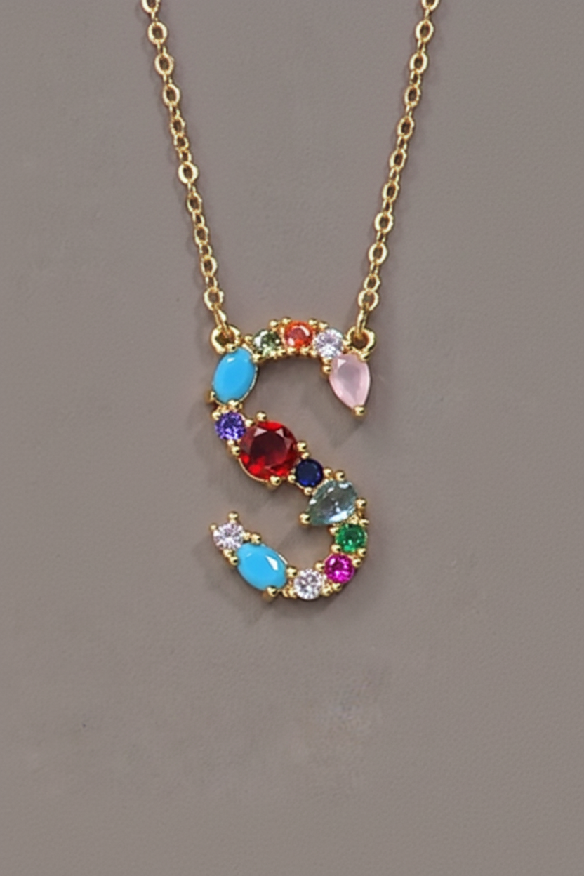 JK NY 18" Goldtone MultiColor Initial Pendant Necklace