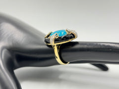 Heritage Gems Serling Silver Goldclad Kingman turquoise & Onyx Art-Deco ring, Size 5