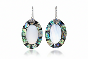 Bali Designs Sterling Silver Oval Abalone & Mother-of-Pearl Drop Earrings