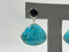Jay King Sterling Silver Midnight Chalcedony & Turquoise Drop Earrings, 1"